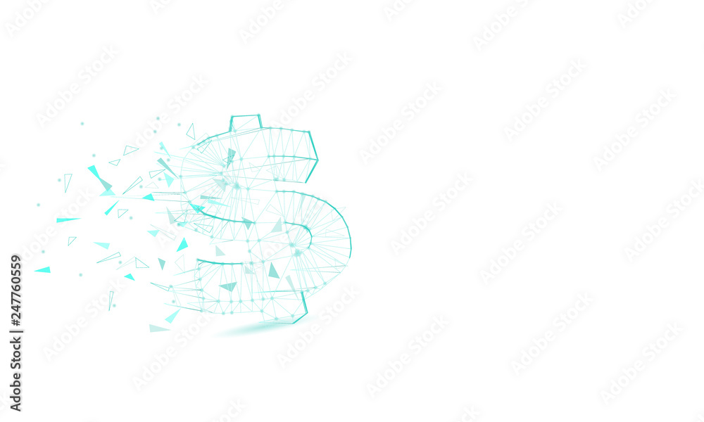 Abstract Dollar futuristic background with low-poly, polygon and triangle. Money currency concept from dots, circles and lines. Molecular concept. Wireframe light connection structure vector Abstract Dollar futuristic background with low-poly, polygon and triangle. Money currency concept from dots, circles and lines. Molecular concept. Wireframe light connection structure vector