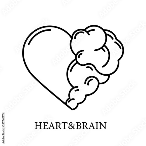 Heart and Brain flat modern icon logo vector design. Interaction between soul and intelligence, emotions and rational thinking or teamwork and balance