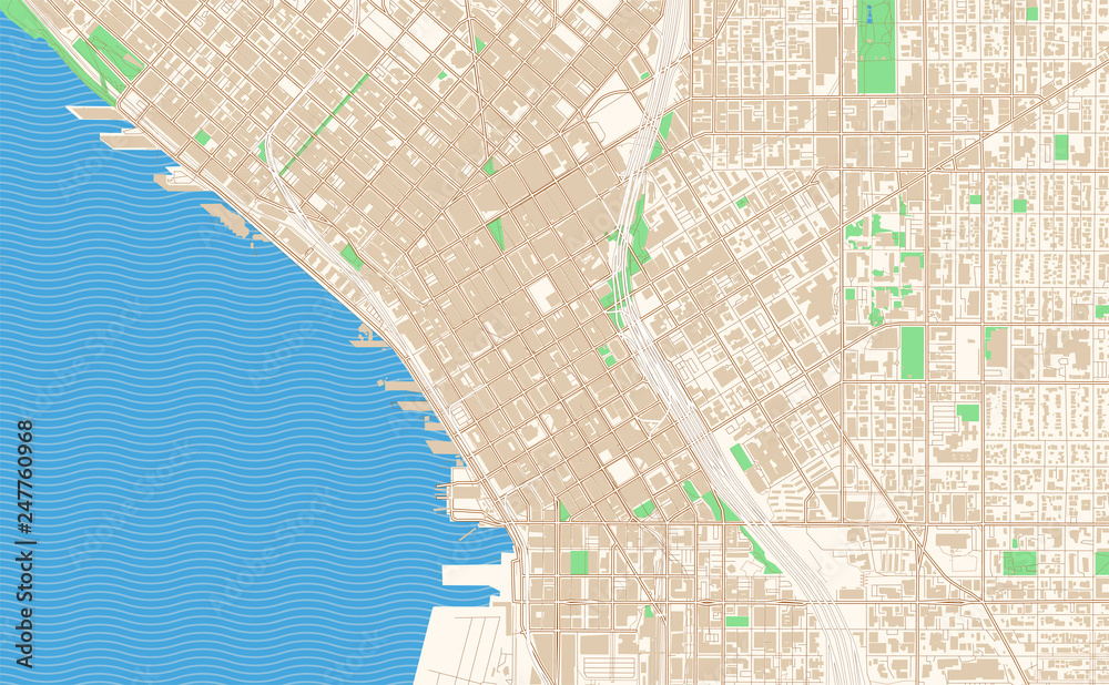 Seattle Washington printable map excerpt Stock Vector | Adobe Stock