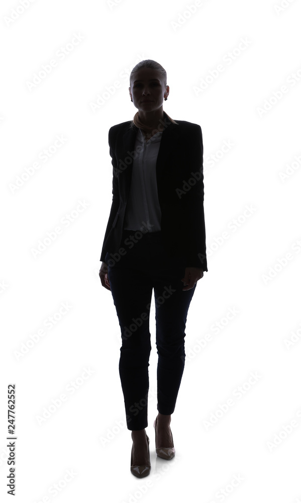 Silhouette of beautiful businesswoman on white background