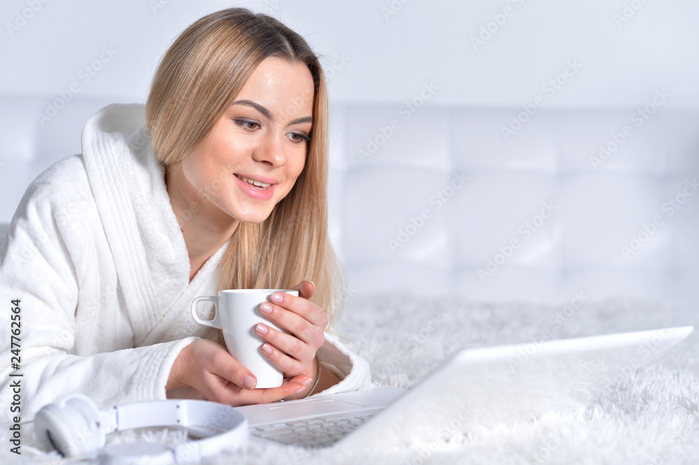 Portrait of young beautiful blonde woman at home Portrait of young beautiful blonde woman at home