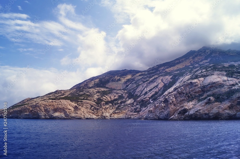 Montecristo Island from the sea, Tuscany, Italy