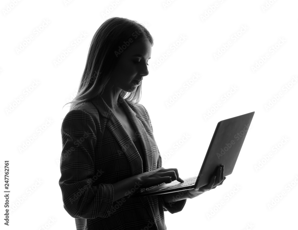 Portrait of beautiful businesswoman with laptop on white background Portrait of beautiful businesswoman with laptop on white background