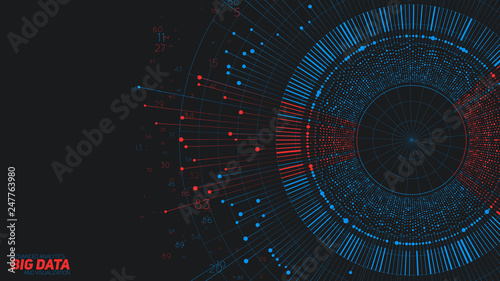 Big data circular visualization. Futuristic infographic. Information aesthetic design. Visual data complexity. Complex data threads graphic. Social network representation. Abstract graph
