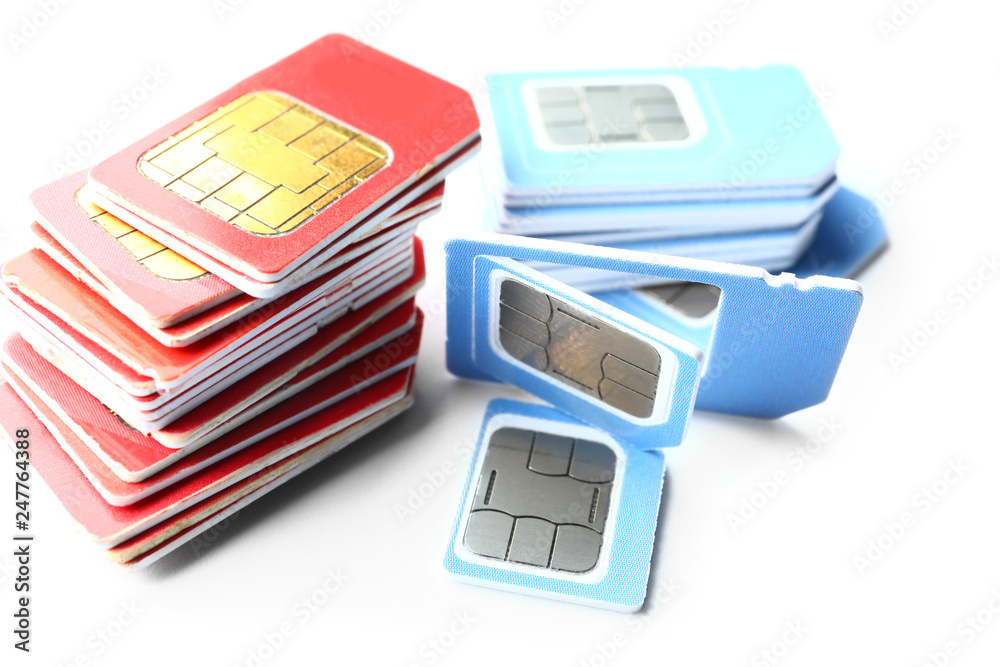 Different sim cards on white background