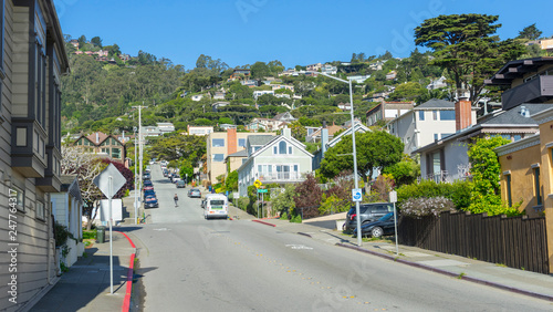 View of the beautiful house on the hill in the city of Sausalito, San Francisco,CA photo