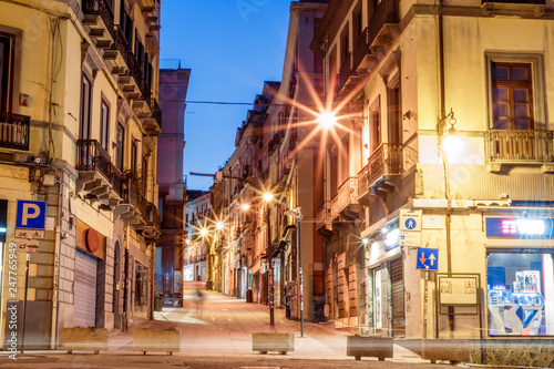 morning streets with lanterns and cafes in Cagliari Italy © MKavalenkau