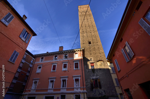 Bologna, Emilia Romagna, Italy. December 2018. The Prendiparte tower, 59.5 meters high. photo