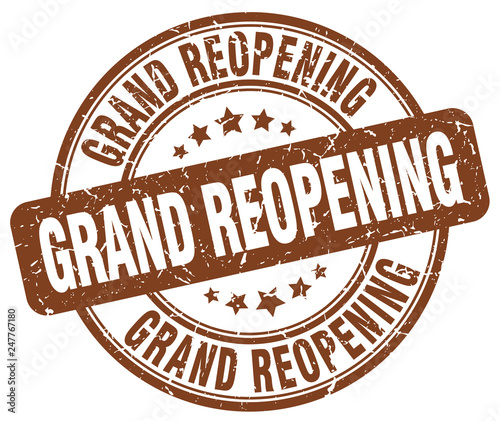 grand reopening brown grunge round vintage rubber stamp