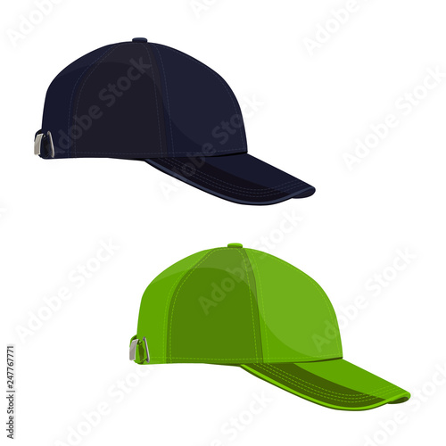 Black and green caps on white background. Baseball cap.