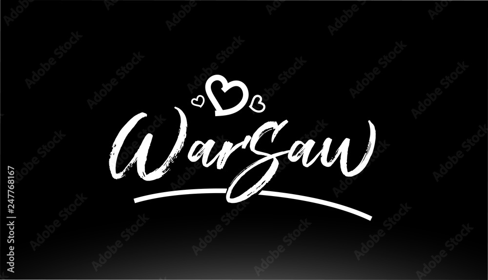 warsaw black and white city hand written text with heart logo