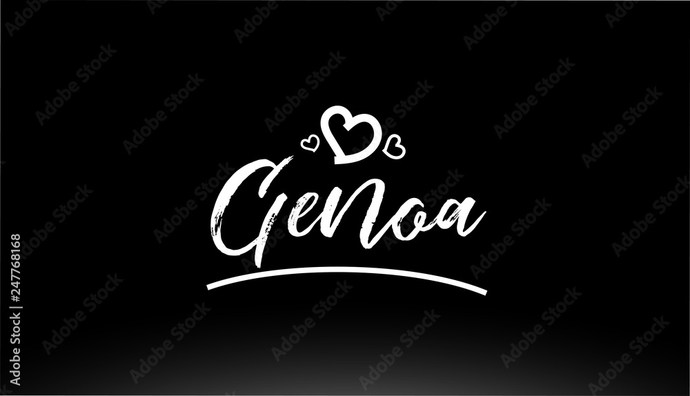 genoa black and white city hand written text with heart logo