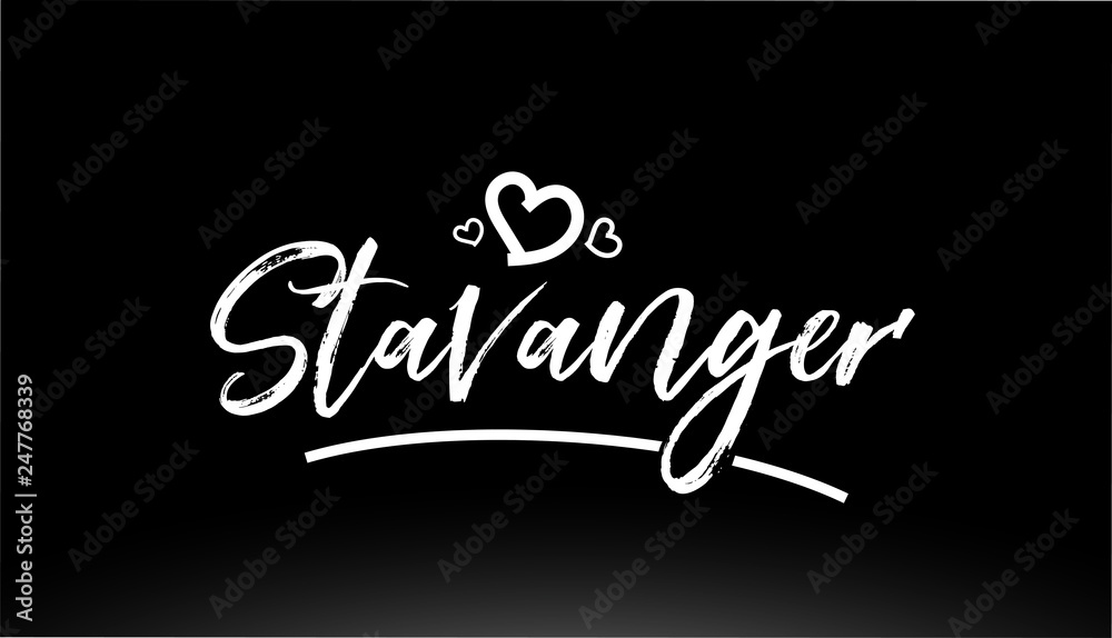 stavanger black and white city hand written text with heart logo