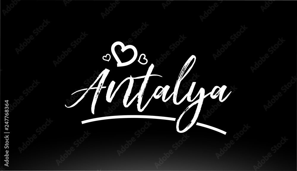 antalya black and white city hand written text with heart logo