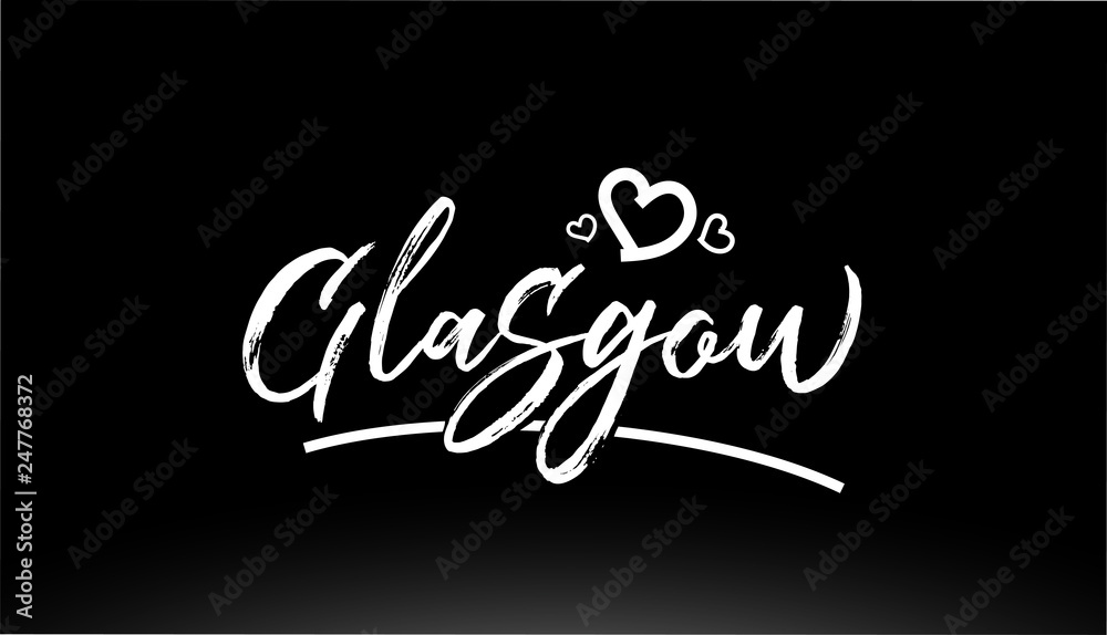 glasgow black and white city hand written text with heart logo