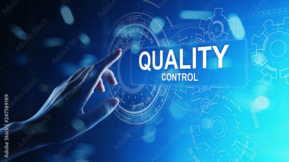 Quality control, assurance, industry standards concept on virtual screen. - obrazy, fototapety, plakaty 