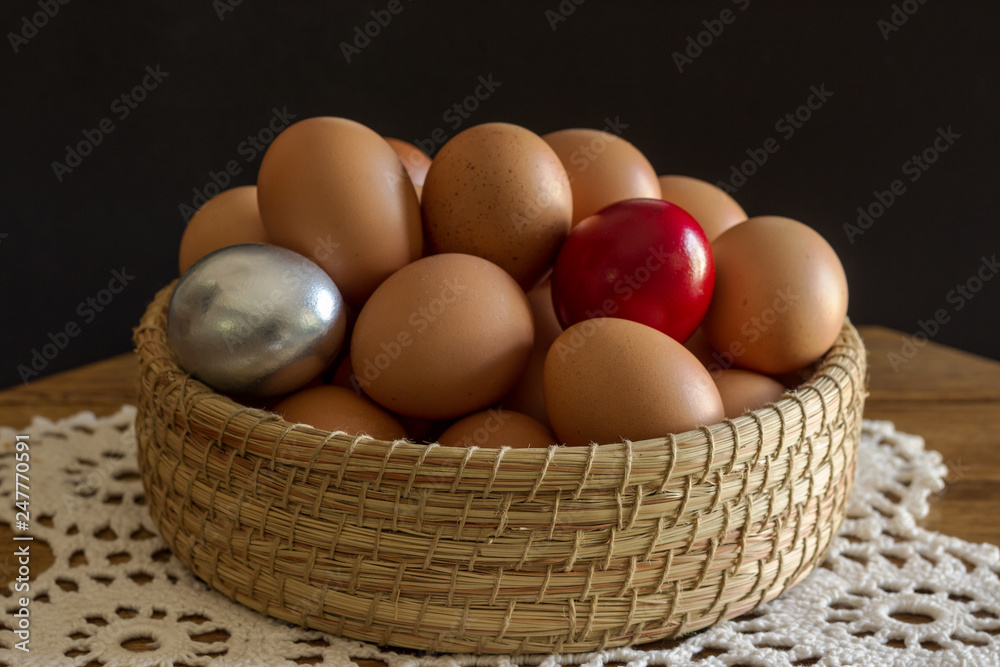 hens eggs in a grass basket hens eggs in a grass basket