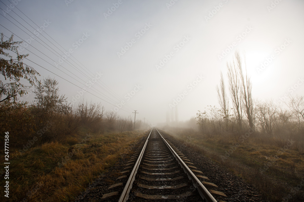 railway in the fog