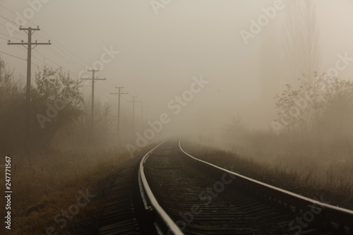 railway in the fog morning