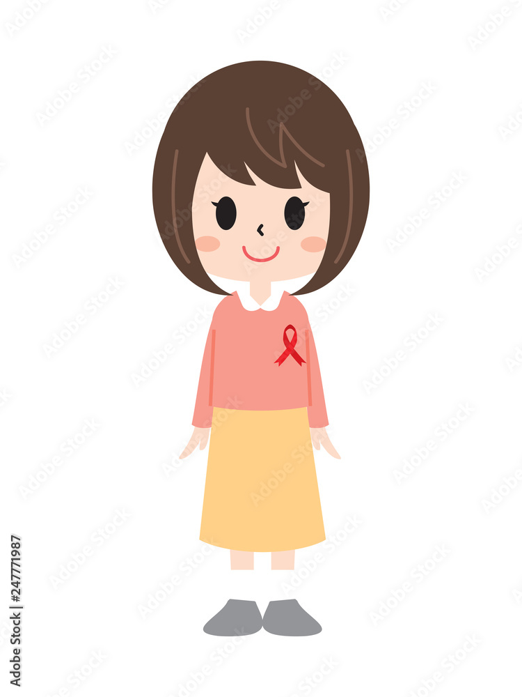 A plainclothes girl with a red ribbon A plainclothes girl with a red ribbon