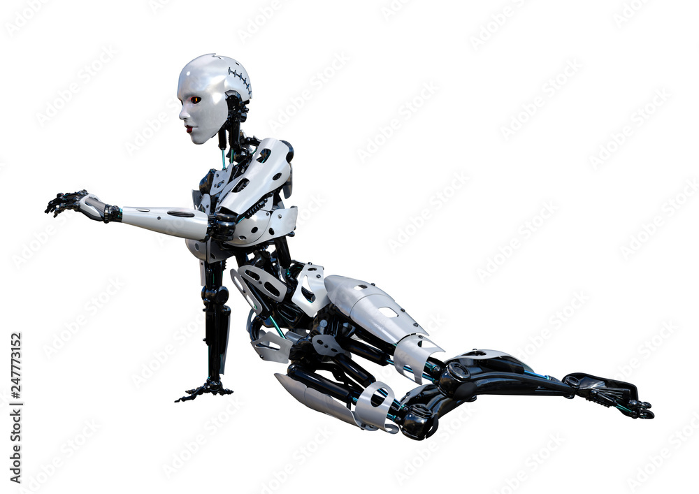 3D Rendering Female Robot on White 3D Rendering Female Robot on White
