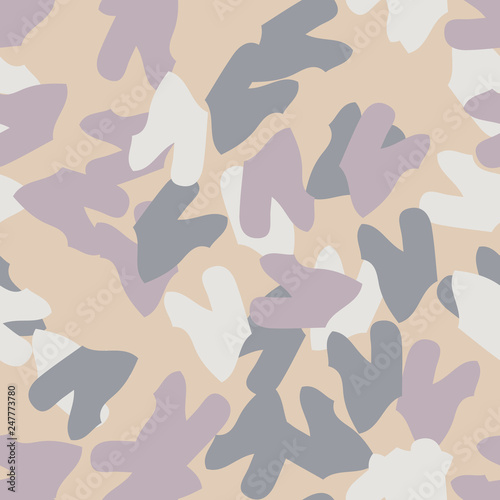 Urban UFO camouflage of various shades of beige, blue, purple and white colors