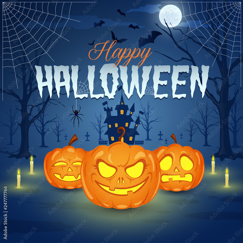 Vector illustration Halloween Pumpkins. Castle.