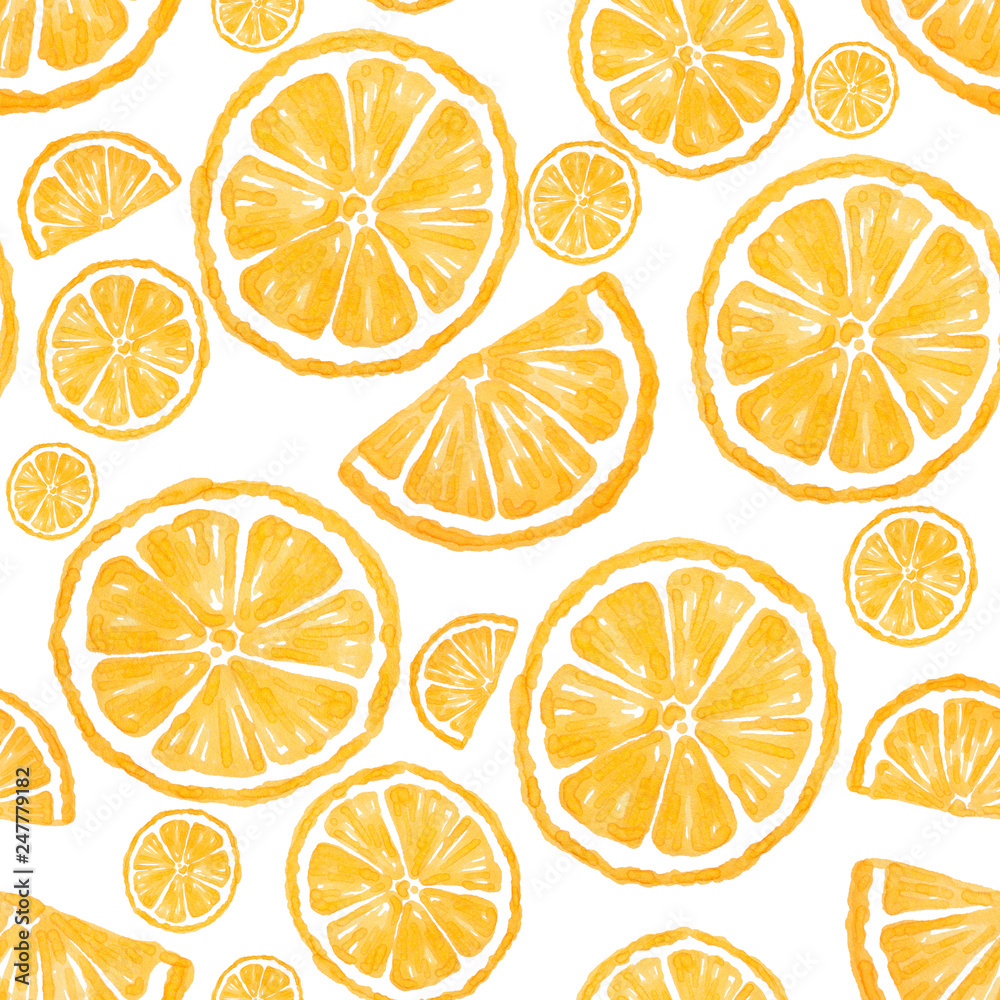 Seamless pattern painting with yellow lemon isolated on white background