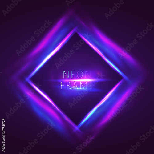 Neon Rhomb frame with glowing and light. Neon abstract background. vector banner for text
