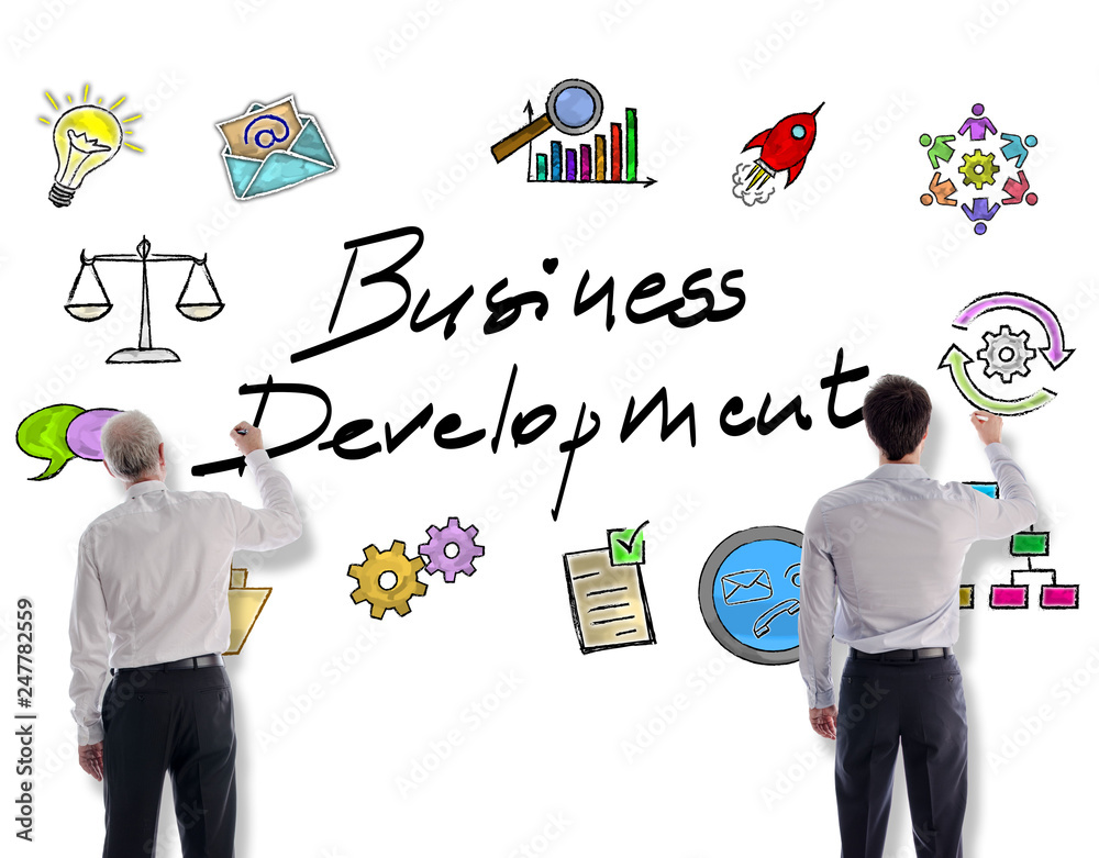 Business development concept drawn by businessmen Business development concept drawn by businessmen