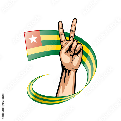 togo flag and hand on white background. Vector illustration