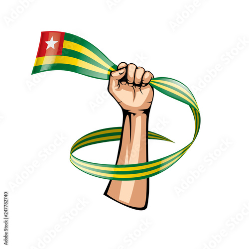 togo flag and hand on white background. Vector illustration
