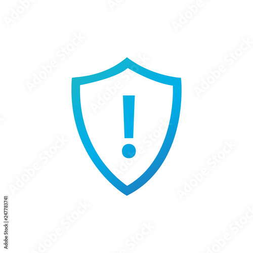 attention warning attacker alert shield sign with exclamation mark. beware alertness of internet danger symbol. shield line icon for VPN. Security protection Concept. vector illustration.