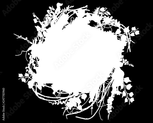 Wreath Inspired Decorative Black & White Photo Frame. Type Text Inside, Use as Overlay or for Layer / Clipping Mask