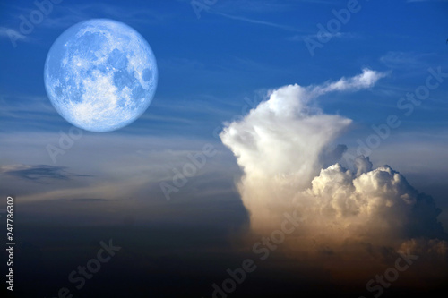 super snow moon back white heap cloud on blue sky