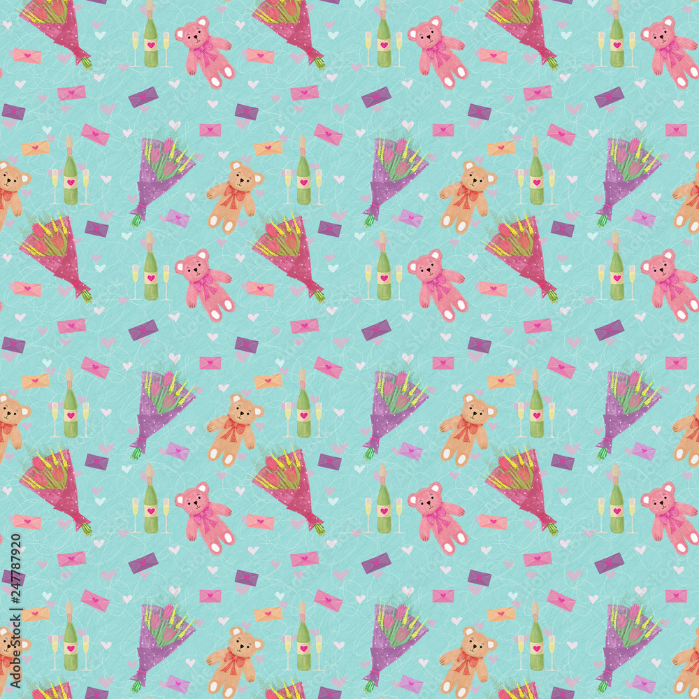 Cute love symbol elements for wedding or Valentine day.  Seamless pattern design element for  prints, clothes, textiles, cards, holidays, children, wrapping paper, fabric