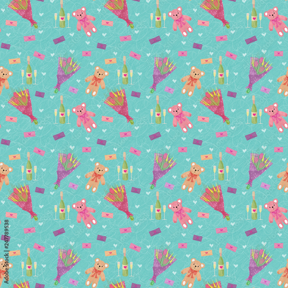 Cute love symbol elements for wedding or Valentine day. Seamless pattern design element for prints, clothes, textiles, cards, holidays, children, wrapping paper, fabric Cute love symbol elements for wedding or Valentine day. Seamless pattern design element for prints, clothes, textiles, cards, holidays, children, wrapping paper, fabric
