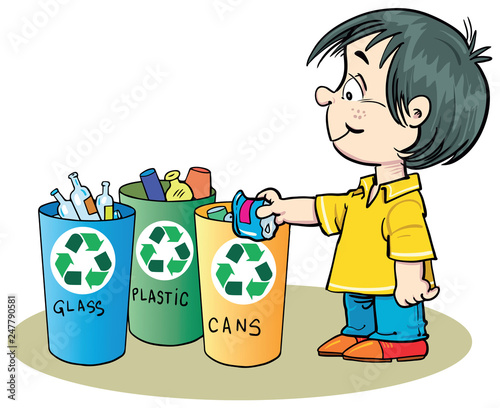boy recycling aluminum