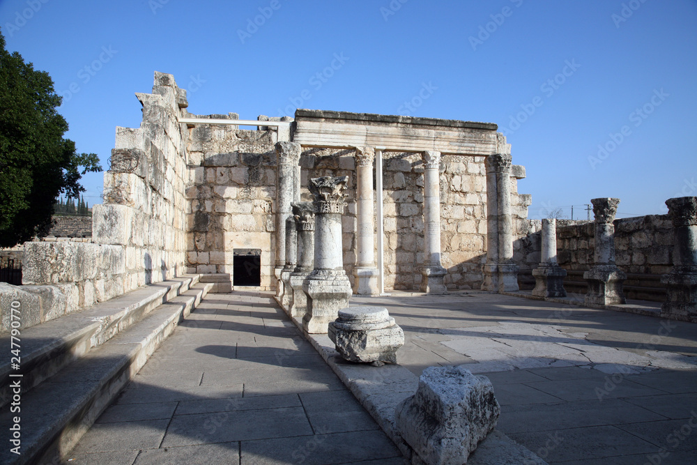 Ruins of the great synagogue of Capernaum, Israel.