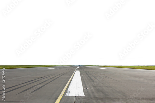 Road runway with markings on asphalt covering the surface. White background for replacement and editing photo