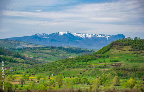 Scenic spring rural landscape near Barsana village, Maramures, Romania