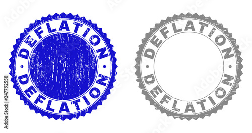 Grunge DEFLATION stamps isolated on a white background. Rosette seals with grunge texture in blue and grey colors. Vector rubber stamp imprint of DEFLATION label inside round rosette.