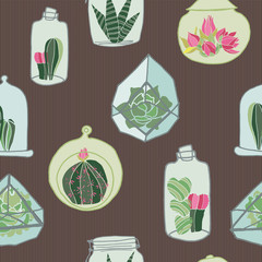Sierkussen Terrariumplanten patronen Kleurrijke terrariums op bruine strepen  © KaliaZen