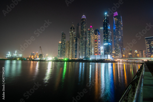 Dubai, United Arab Emirates - October, 2018: Dubai at night, dubai marina, skylines Dubai Marina