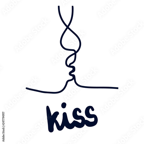 Kiss line illustration hand drawn minimalism style with lettering