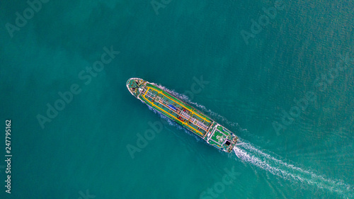 Tanker ship aerial view, oil tanker and gas tanker sailing in open ocean. © Kalyakan