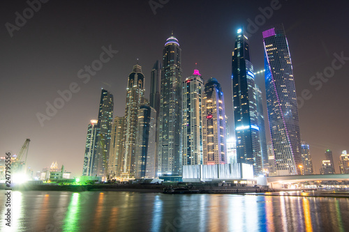 Dubai, United Arab Emirates - October, 2018: View of Dubai city downtown by night