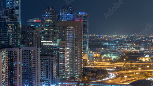 Fantastic rooftop skyline of Dubai marina timelapse.