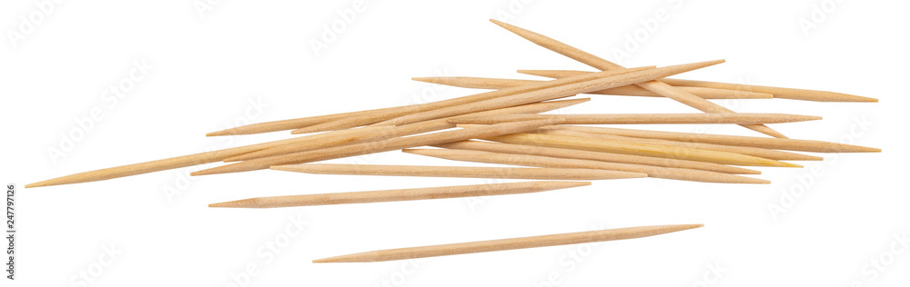 Wooden toothpicks isolated on white background with clipping path