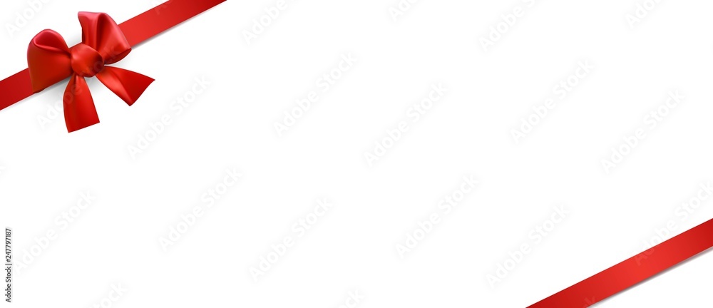 Vector red satin ribbon on white background. Template for greeting card, sale banner,voucher. Happy Mother's,Valentine's, Women's day. Vector red satin ribbon on white background. Template for greeting card, sale banner,voucher. Happy Mother's,Valentine's, Women's day.